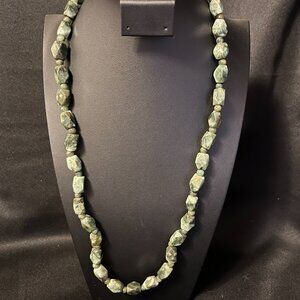 Natural Green Stone Beaded Necklace – 25” – 94g